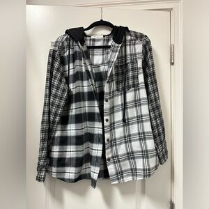 The Post Megan Flannel Hoodie size small black and white